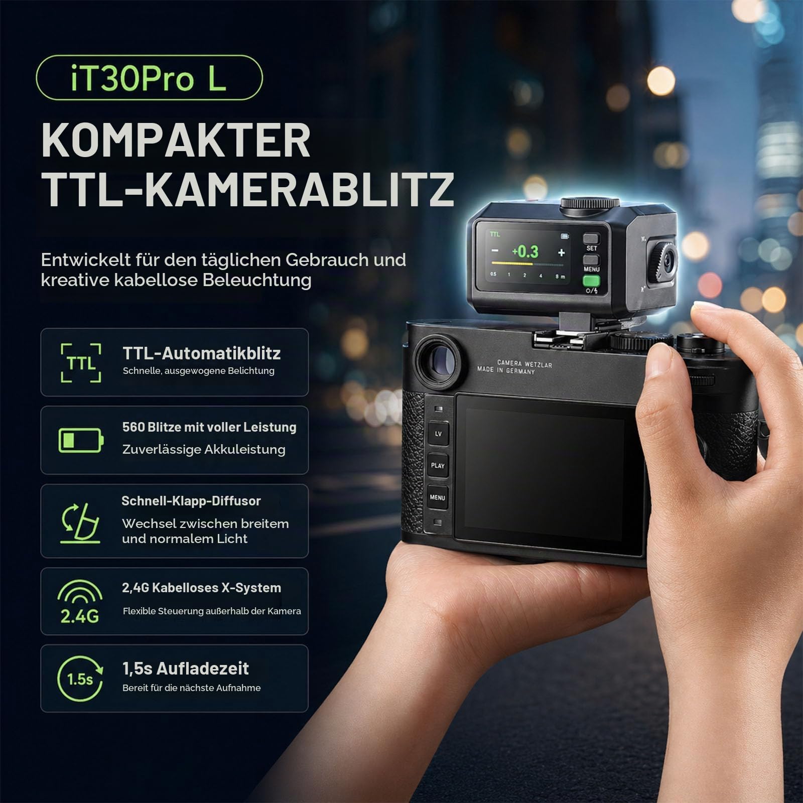 Godox iT30Pro-L TTL Mini Kamerablitz für Leica,GN15 560 Vollleistungsblitze