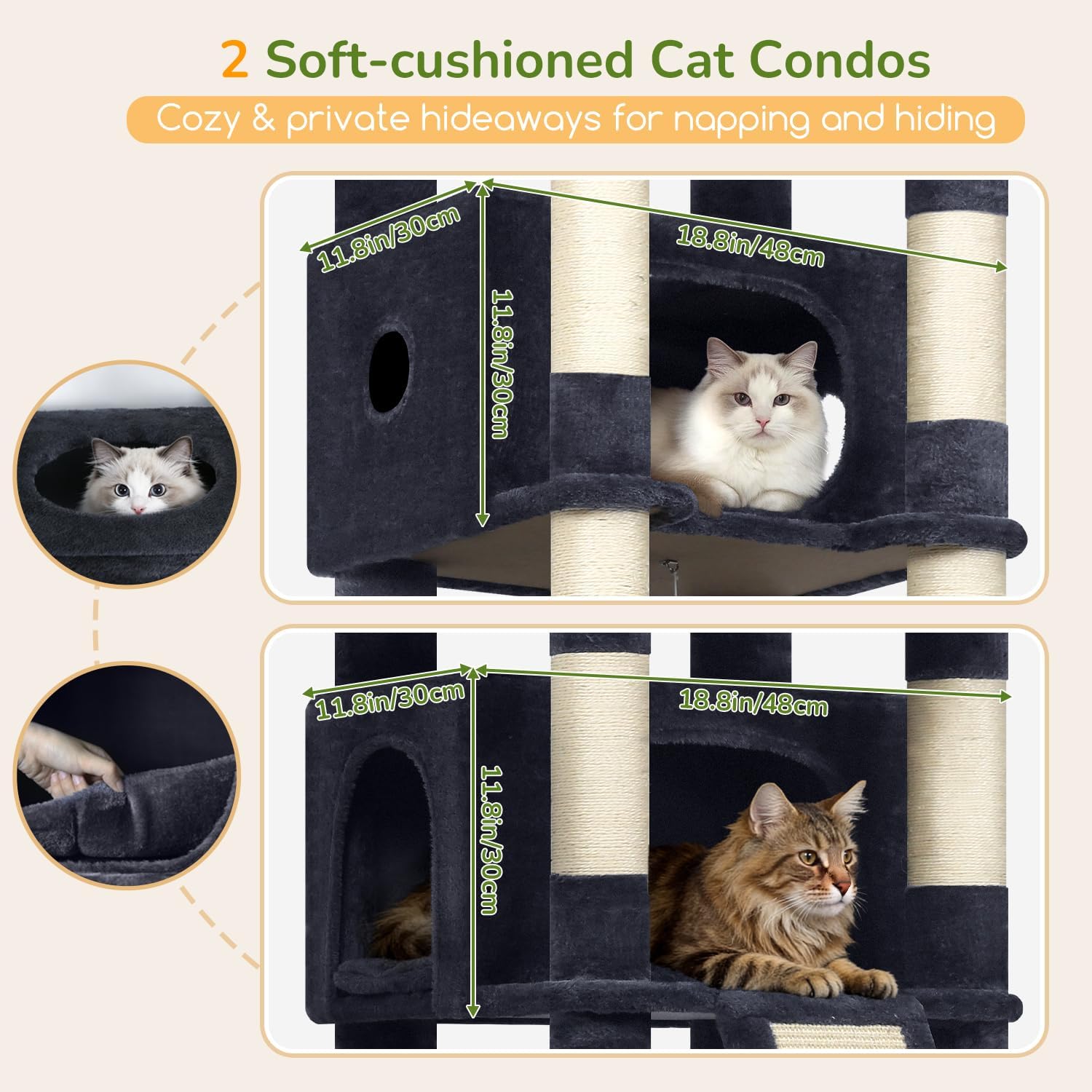 Globlazer Extra Large Heavy Duty Cat Tree, 80in Tall Sturdy Cat Tree Tower for Multiple Indoor Cats Large Adult with Scratching Posts, 2 Spacious Condos with Padding, 2 Soft Perches, S80C, Dark Grey