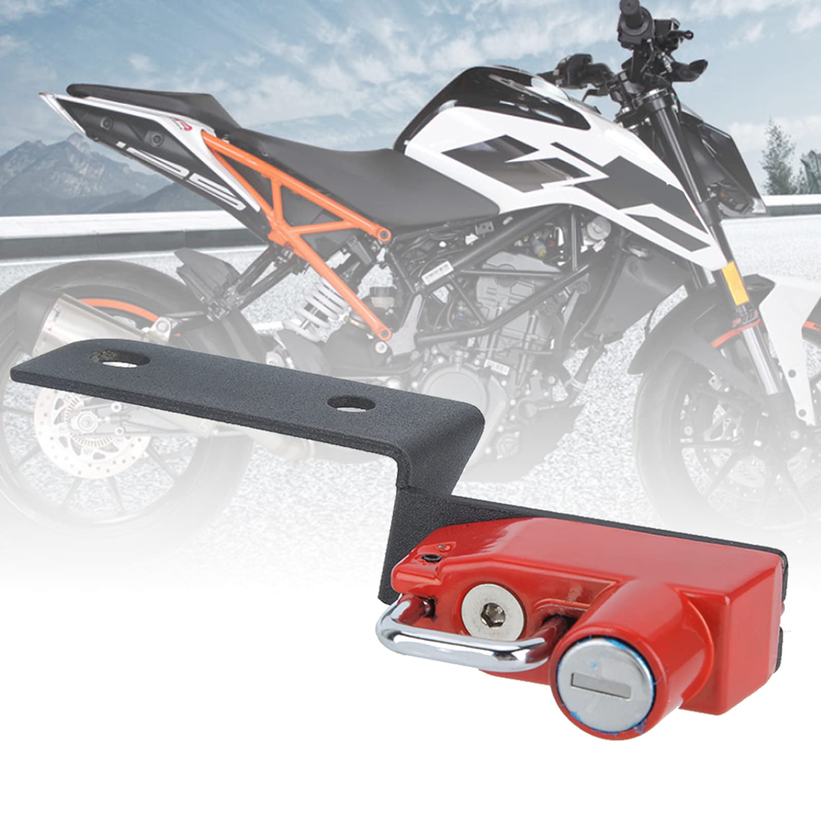 Ausla Lucchetto per Casco Moto Gancio di Montaggio Antifurto in Lega di Alluminio con 2 Chiavi per 125 250 390 2017 in su Facile Sostituzione Deposito Sicuro del Casco per Ciclisti Pendolari Rosso