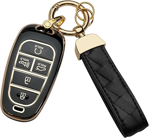 Funda para llavero Hyundai compatible con Hyundai Sonata Nexo Santa Fe Tucson 2021-2022 (negro, 4 botones)