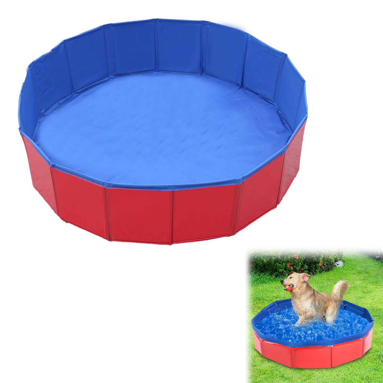 Foldable Dog Pool,Dog Paddling Pool,Puppy Cat Bathing Tub, For Pets in Garden Beach Backyard,50 * 50 * 10cm (Redblue)