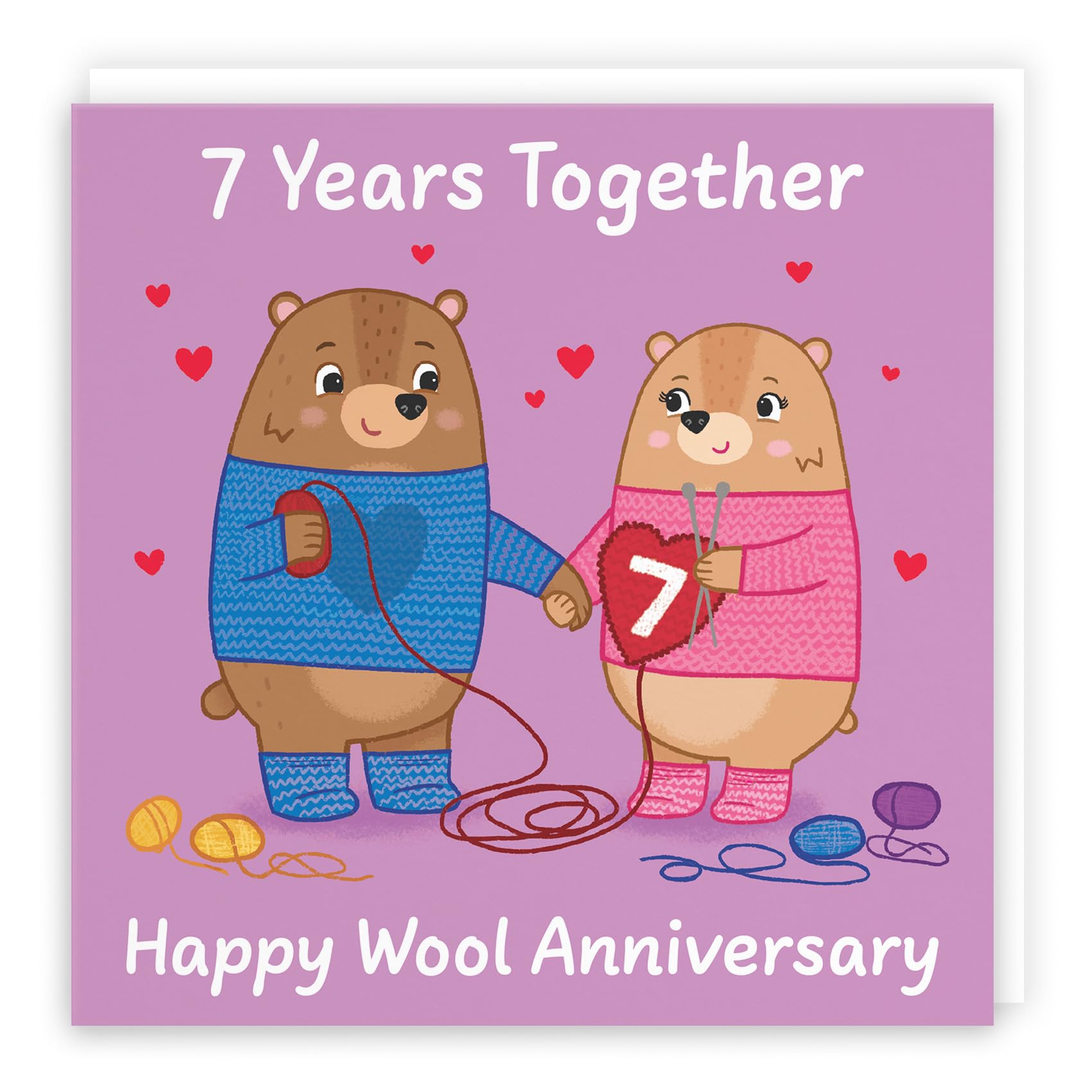 Hunts England, Cute 7th Anniversary Card, Wool Anniversary, Bears, Seventh Anniversary, 7 Years, for Him Her, Couple, Men