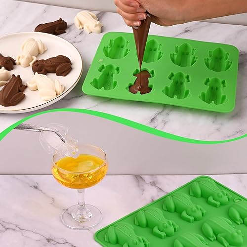 Miniatura 5 de Paquete de 2 moldes de silicona de rana de chocolate, moldes para hornear ranas 3D para chocolate, dulces, decoración de pasteles, jabón, resina,