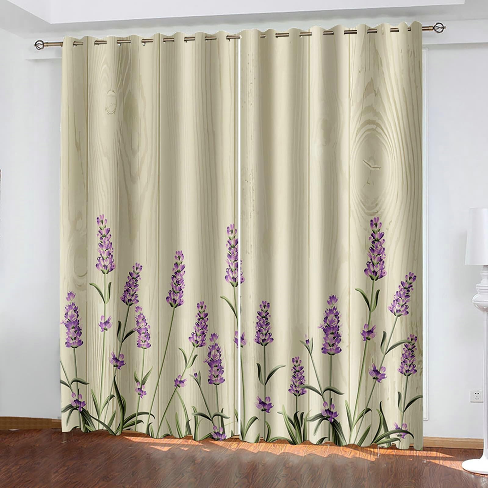 Rideau occultant salon thermique chambre motif lavande 86x138cm lot de 2