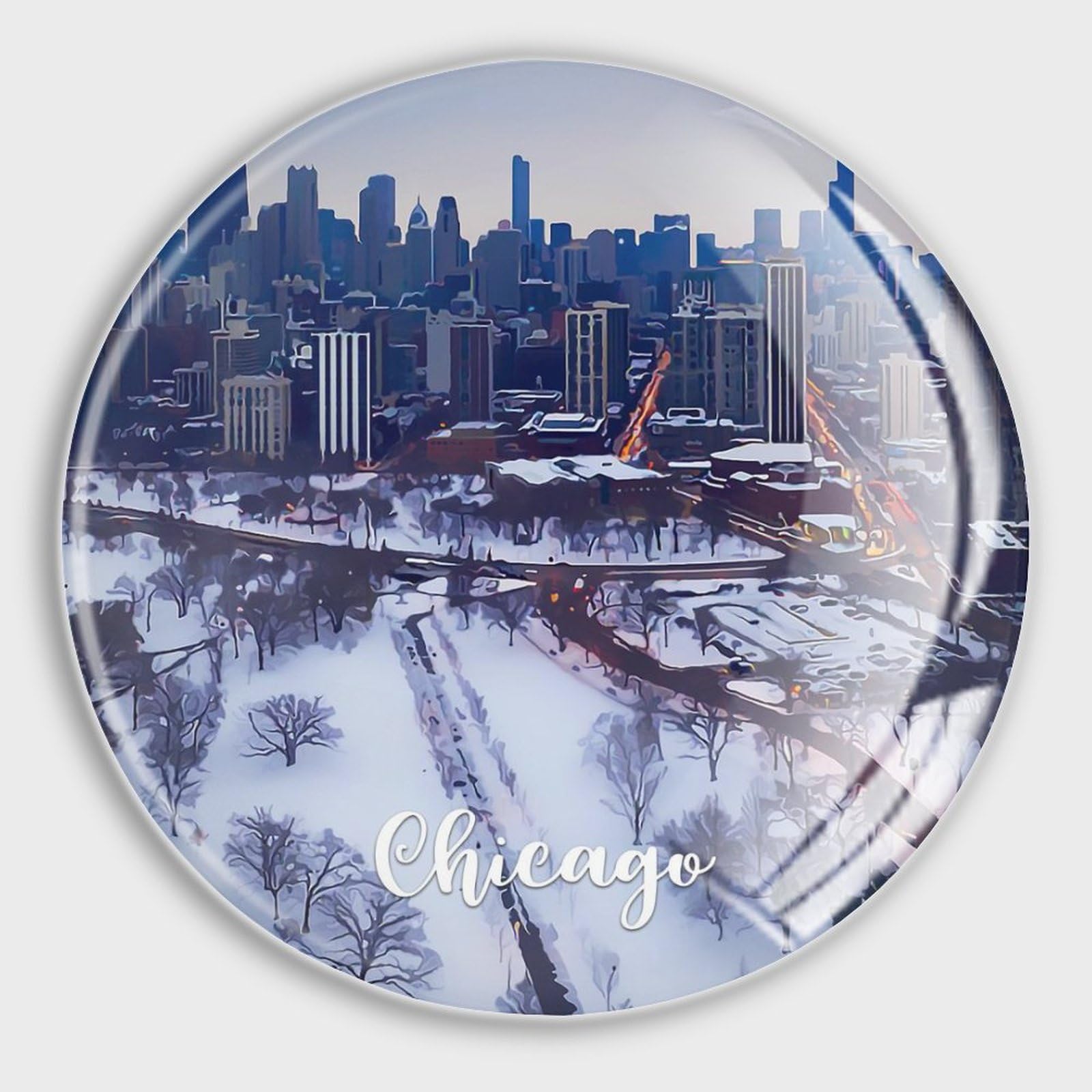 Aimants puissants en verre pour réfrigérateur Lot de 4 avec motif paysage Chicago décoratif