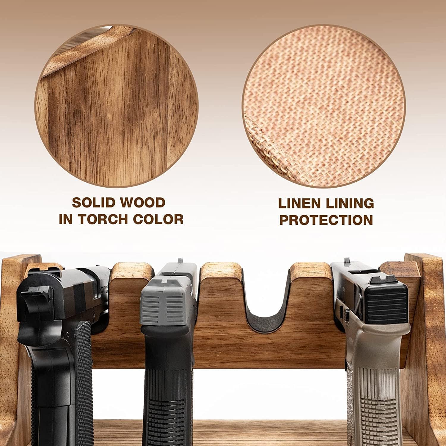 BeNtLi Porta Pistole - Espositore Porta in Legno Massello Raccolta nel Cassetto Conservazione Sicura delle Pistole, Contiene da 4 A 6 per Esposizione (4 Pack)