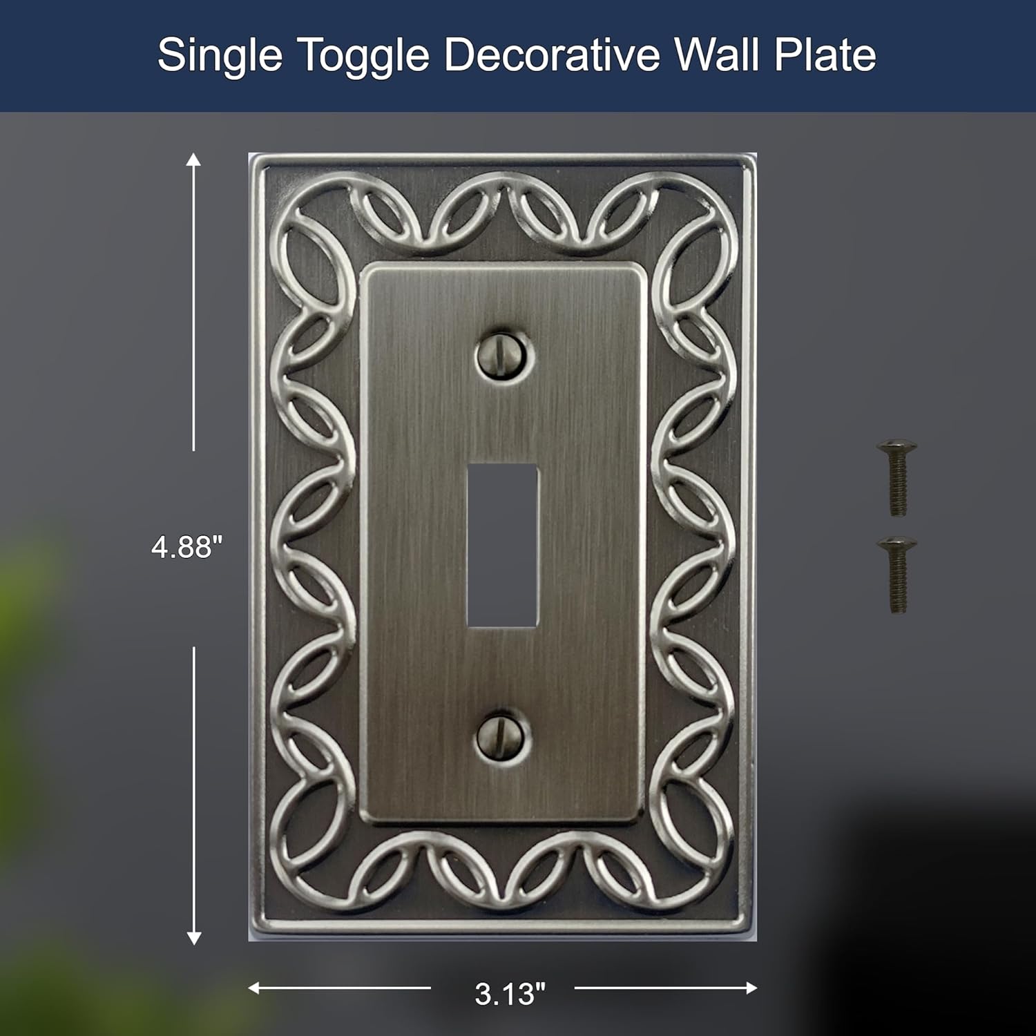 Single Toggle Light Switch Cover Plate, 4-Pack Brushed Satin Pewter Antique Nickel NovaBloom Metal Wall Plate 1 Gang, for Light Switch Cover, Switch Cover Decorative Wallplate, Durable 1 Toggle Antique Nickel