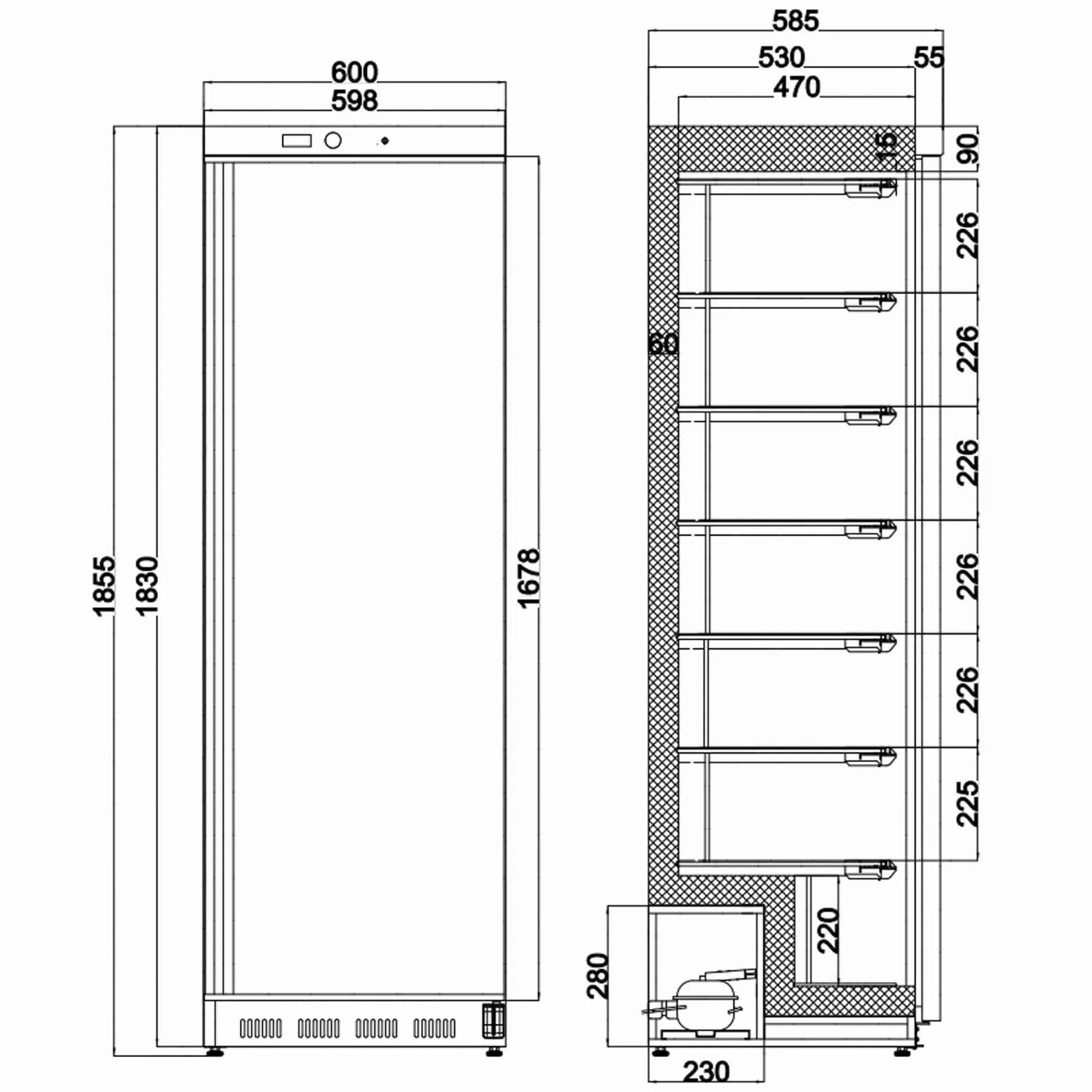 Congelador vertical industrial con 7 cajones 400L Worldmai. Armario congelador con cestas para cocina profesional de bar, restaurante y hostelería.