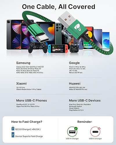 Miniatura 5 de Cable tipo C de carga rápida USB C de 6 pies 3 unidades de cable de alimentación trenzado para Samsung Galaxy A10e A11 A20 A21 A51 A50 A71 A01 S10