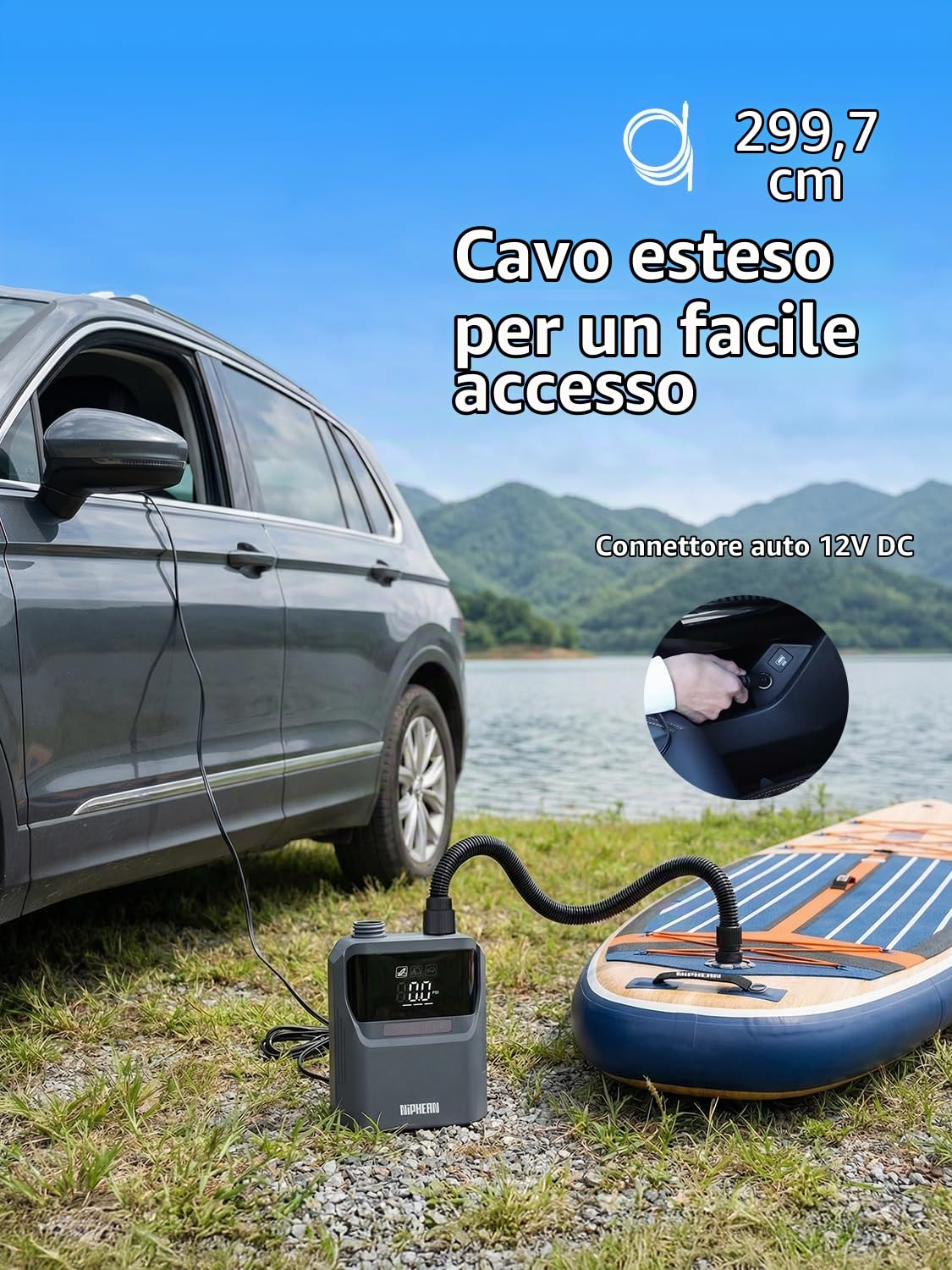 Niphean Gonfiatore Elettrico Portatile, Pompa Elettrica SUP 50 PSI | Pompa SUP Portatile 12V DC, Gonfiaggio e Sgonfiaggio Automatico per Tavola SUP, Kayak e Pneumatici