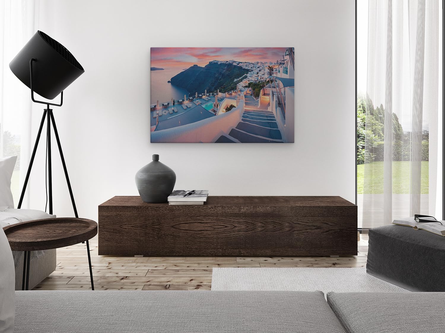 Artaza Leinwand Bilder Santorini Griechenland - 120x80 cm - Groß XXL - Wanddeko Meer - Wandbilder Sonnenuntergang - Insel Skyline Deko