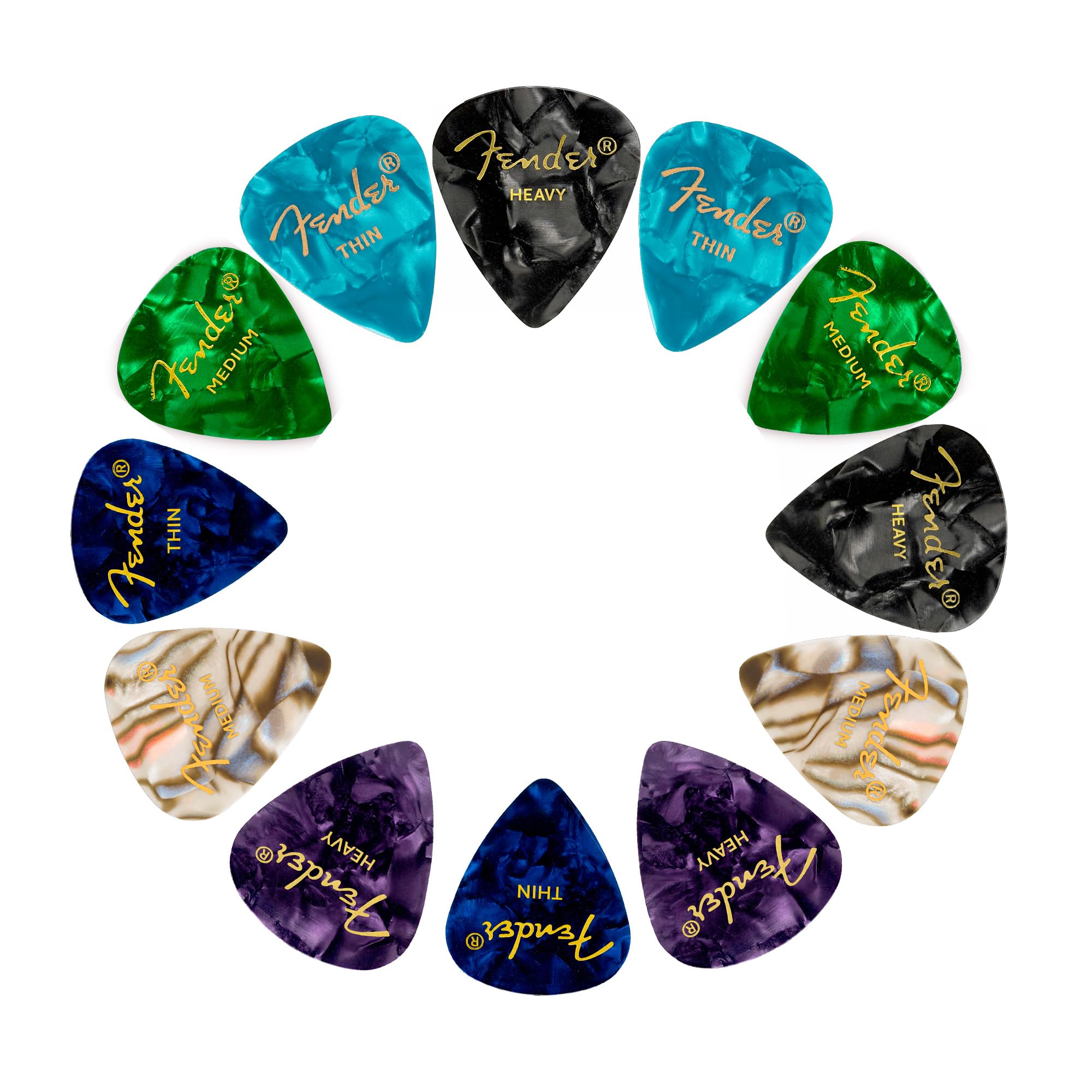 Fender Premium Picks Sampler - 12 Pack Includes Thin, Medium & Heavy Gauges (Austin Bazaar Exclusive)