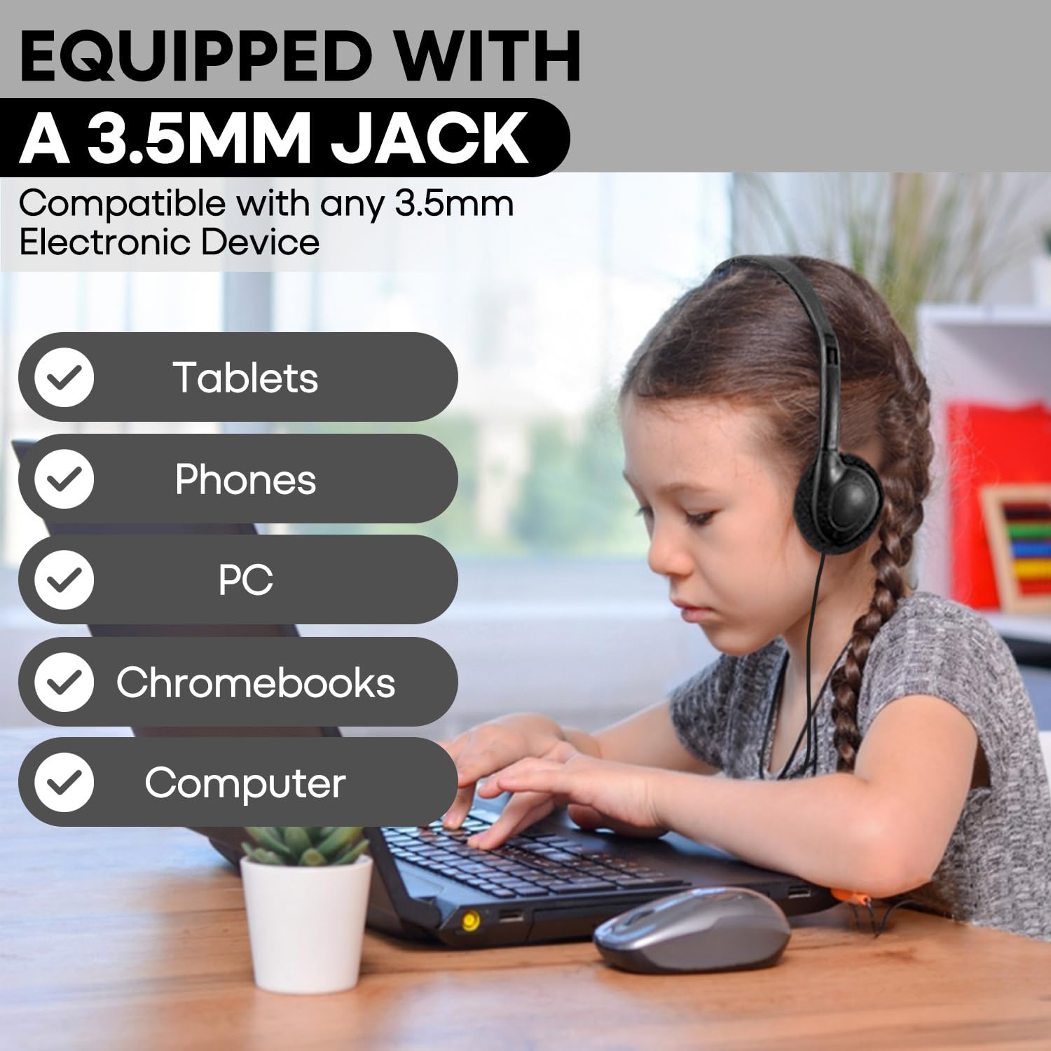 Paquete de 20 auriculares de aula para niños, estudiantes escolares, auriculares duraderos con cable, juego de clase para niños, adolescentes, niños y adultos (GS857, negro)