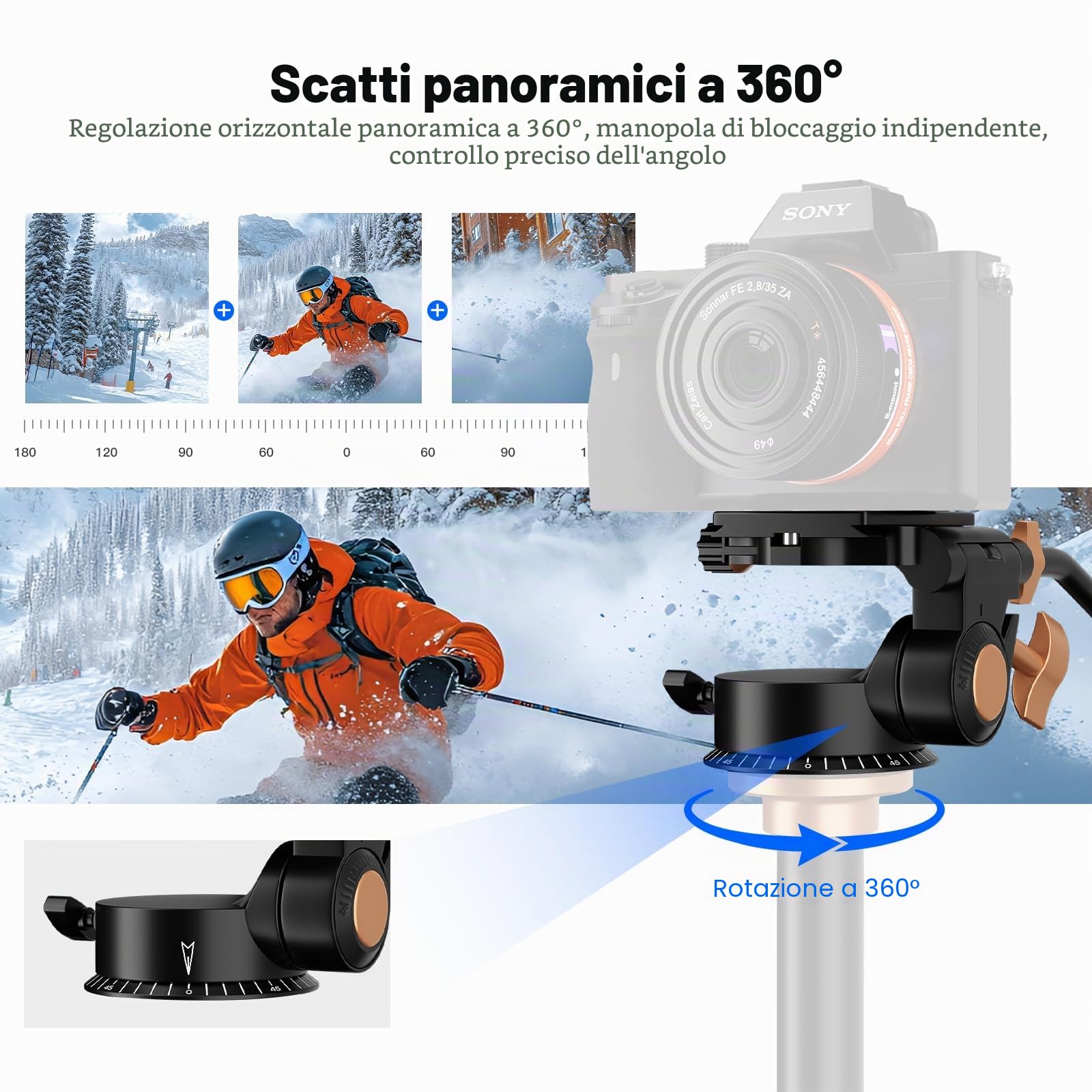 Soonpho Q-08S Testa Fluida Panoramica in Metallo di trascinamento del fluido con impugnatura estesa per videocamere DSLR, piastra scorrevole a vite da 1/4 3/8" Testa a treppiede rotante a 360 gradi