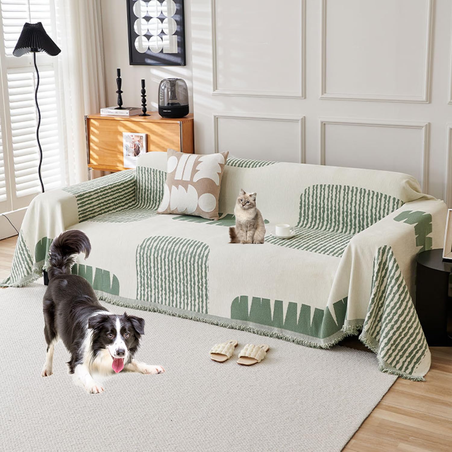 Funda de sofá chenilla protector seccional de muebles antideslizante y lavable verde 180x280