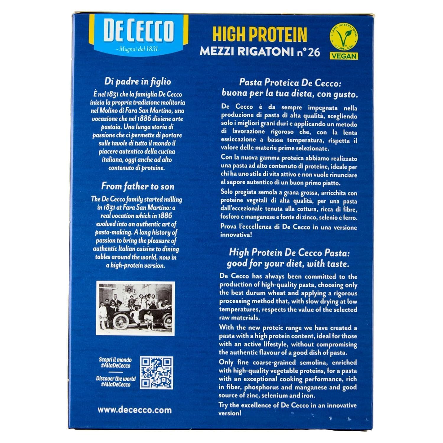 Italian Gourmet Pasta Mezzi Rigatoni proteica High Protein vegan 12 x 400g | 30% Eiweiß / ideale per sport, Muskelaufbau, Meal Prep, schnelle Gerichte, Gesamtnettogewicht 4,8 kg + Kostenlos Polpa 400g