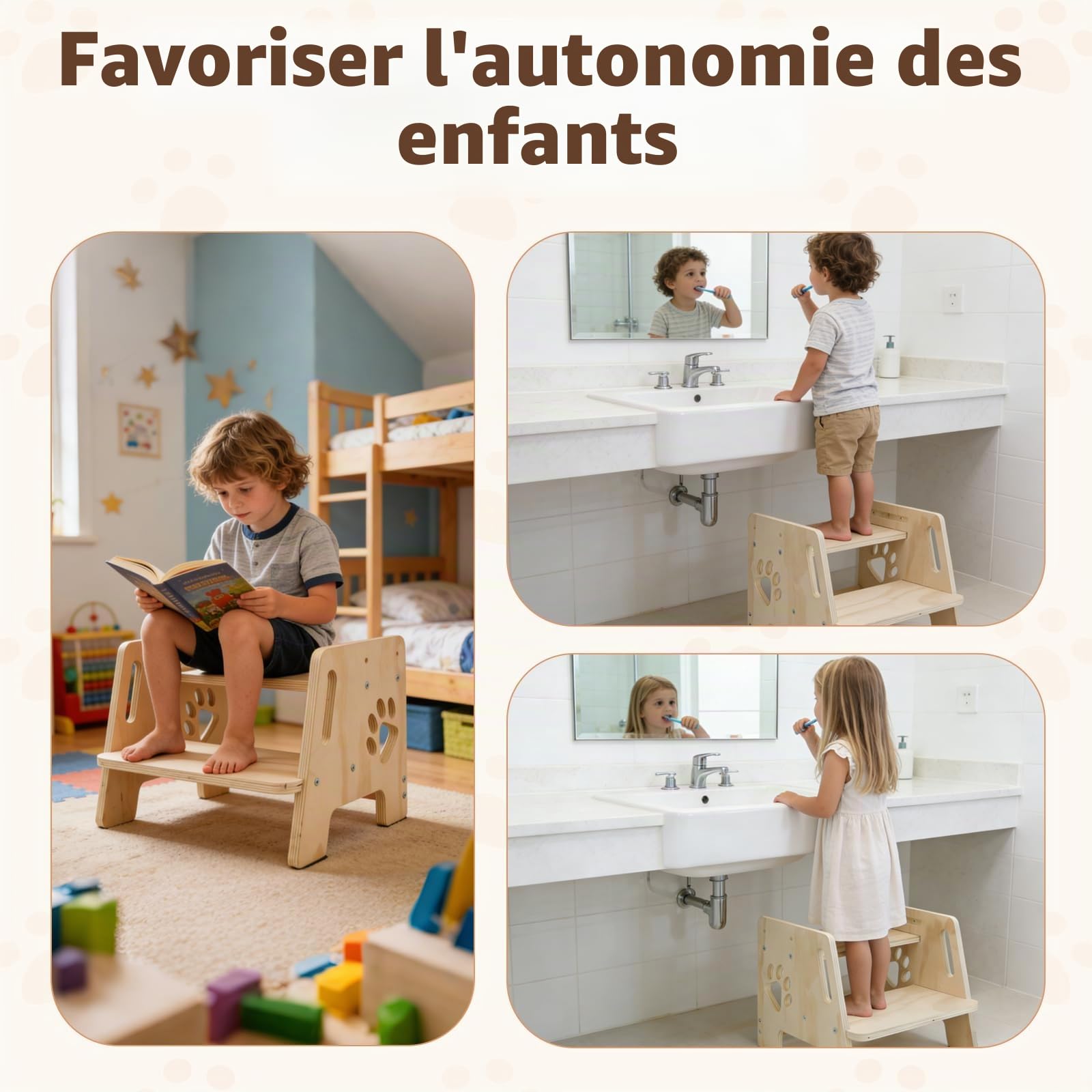 Marchepied pour Enfant Antidérapant Marche Pied Bois 2 Marches Stable Marche Pied Enfant Charge Maximale 180kg Portables Tabouret Enfant pour Salle de Bain Cuisine Toilettes Chambre (Naturel)