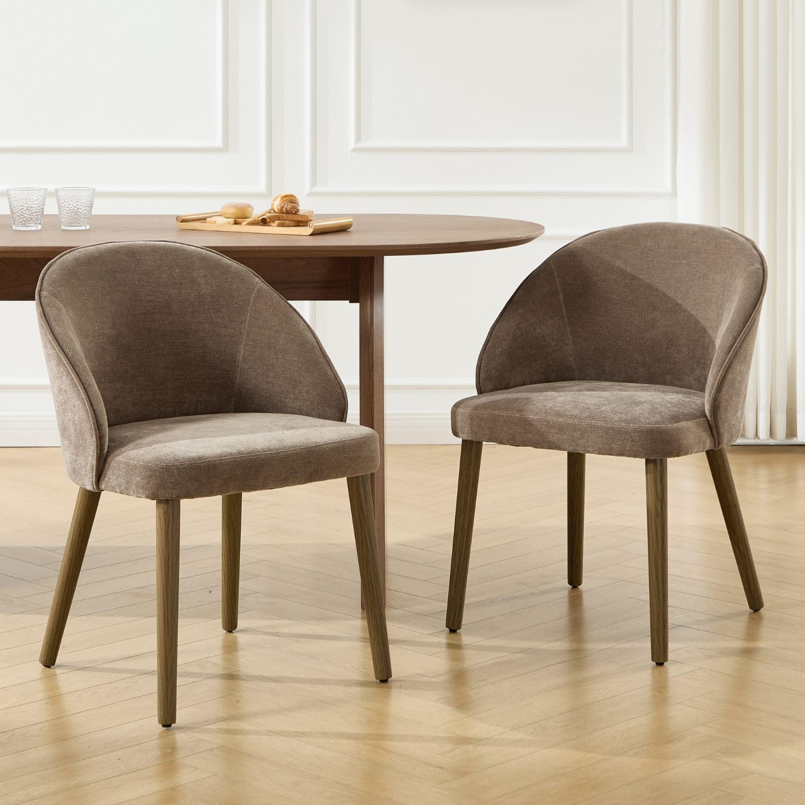 Ya-Home Dining Chairs Set of 2 Modern Kitchen Chairs with Wooden Leg, Brown