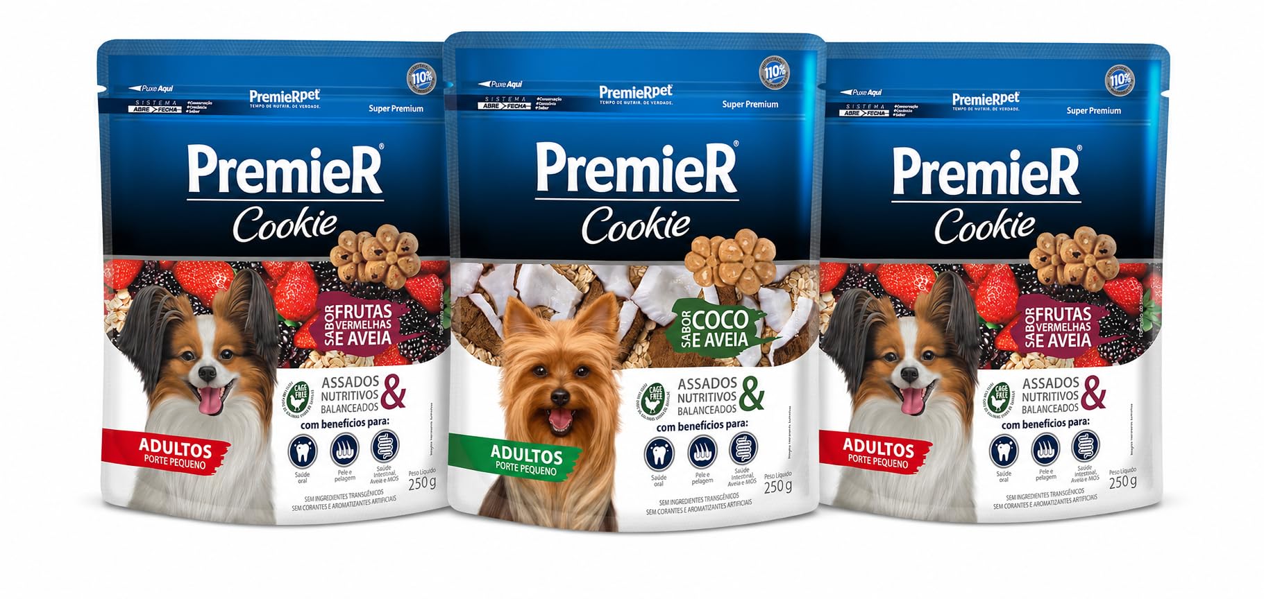 Kit 3 Biscoitos Premier Cookie para Cães Adultos Porte Pequeno Sabor Misto Frutas
