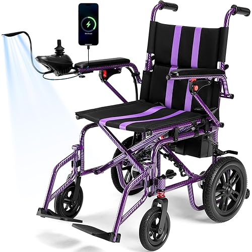 Electric Wheelchairs for Adults, Portable Motorized Wheelchair for Seniors, 15 Miles Longer Range, All Terrain Power Wheelchair Support 286 lbs with USB Interface and LED Light (Purple)