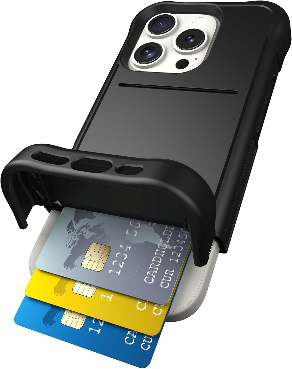 Scooch for iPhone 16 Pro Case with Card Holder, Wingmate Wallet Case with Hidden Card Slot and RFID Protection for up to 4 Cards, 10-Foot Drop Protection, Black