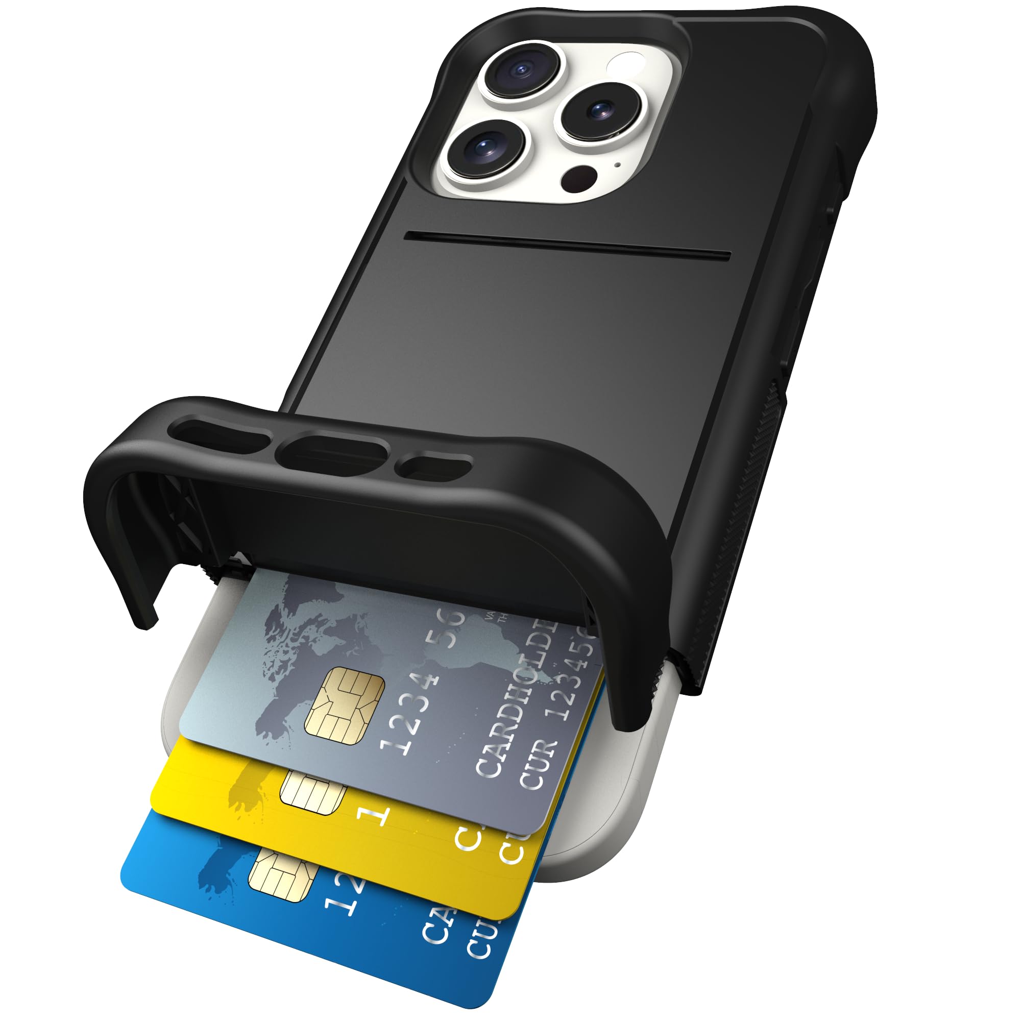 Scooch® for iPhone 16 Pro Case with Card Holder, Wingmate Wallet Case with Hidden Card Slot and RFID Protection for up to 4 Cards, 10-Foot Drop Protection, Black