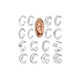 16Pcs 14K Gold Plated Ear Cuff Earrings for Women Non Piercing Ear Cuffs Clip Cartilage Helix Earrings Fake Earrings Adjustable Wrap Ear Jewelry Set