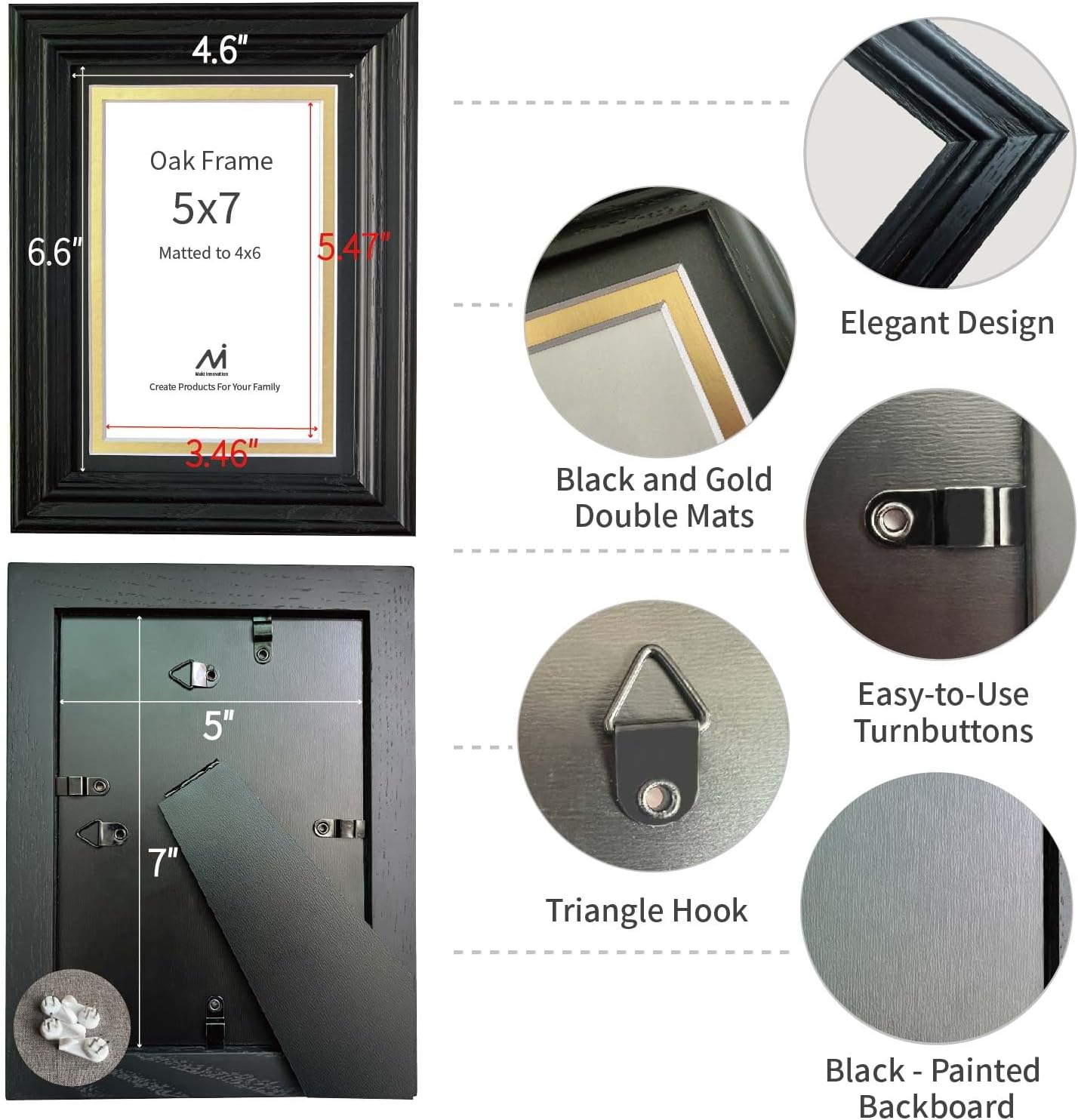 COLOR BROWN ❗❗5x7 USA Natural Oak Wood Picture Frame Matted to 4x6, 1 Pack | Thickened and Widened, Mortise & Tenon,Real HD Tempered Glass, Tabletop or Wall Mount Display Includes Wall Kit