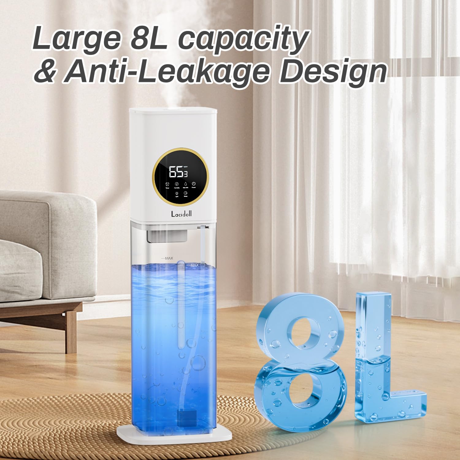 Humidificador para habitación grande, humidificadores de 2.1 gal/8 l para el hogar, humidificadores para recámara con difusor de aceite esencial, humidificadores de niebla fría para plantas, bebés,