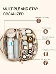 Telena Sac de maquillage Sac cosmétique de grande capacité de voyage portable PU Sacs de maquillage imperméable en cuir pour femmes avec poignée et diviseur ouvert plat beige avec brun