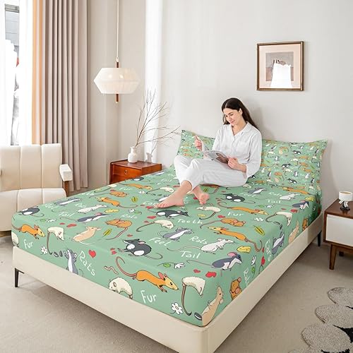 Miniatura 5 de Erosebridal Juego de sábanas de ratas para niños, tamaño Queen, juego de ropa de cama con diseño de roedores de ratón, divertido diseño de animales
