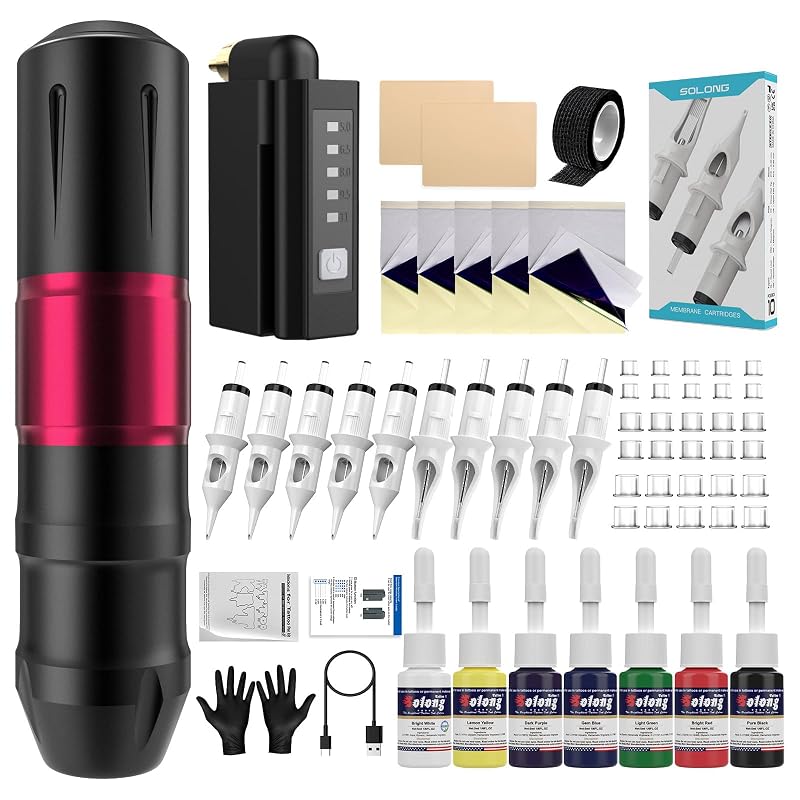 Kit para Tatuagem effeer com Máquina Rotativa sem Fio, Curso Ajustável de 0–4 mm e Bateria de 1600 mAh