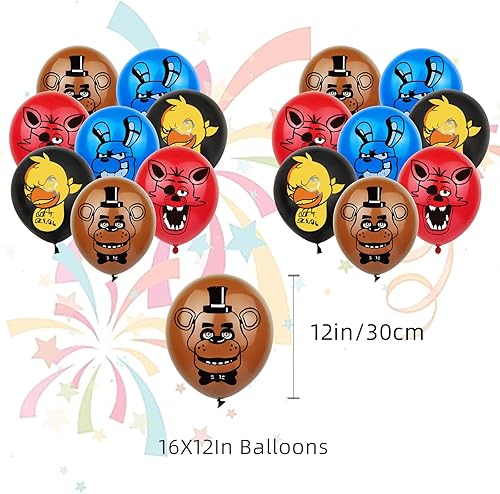 Miniatura 4 de FNAF Suministros para fiesta de cumpleaños, decoraciones de fiesta de cumpleaños de FNAF incluye pancarta, decoración para tartas, 24 adornos para