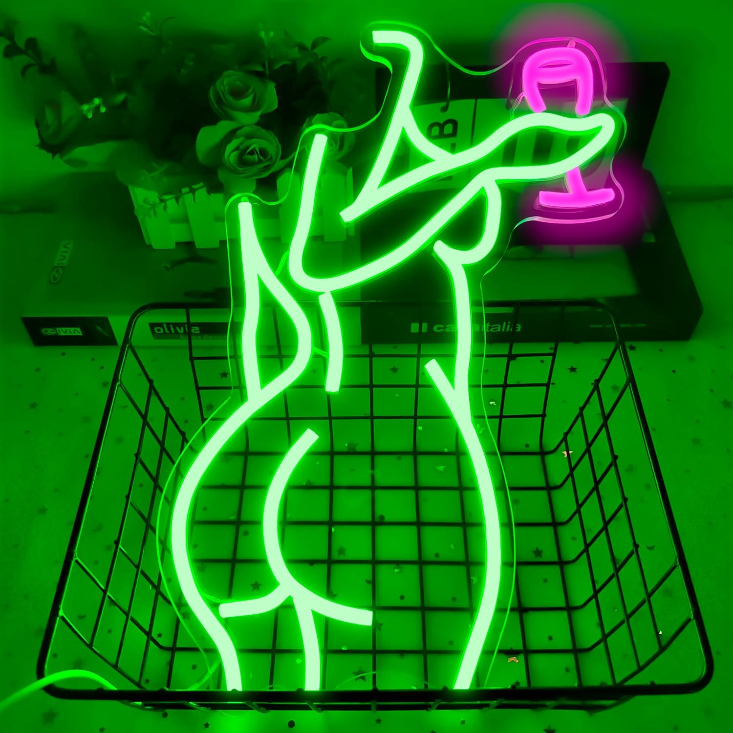 Ajoyferris Lady Back Neon Sign Dimmable LED sign Woman Neon Lights Sexy Lady Neon Signs for Bedroom Man Cave Bar Store Home Party Art Decor Gifts(16X11 inches,Green) - Image 3