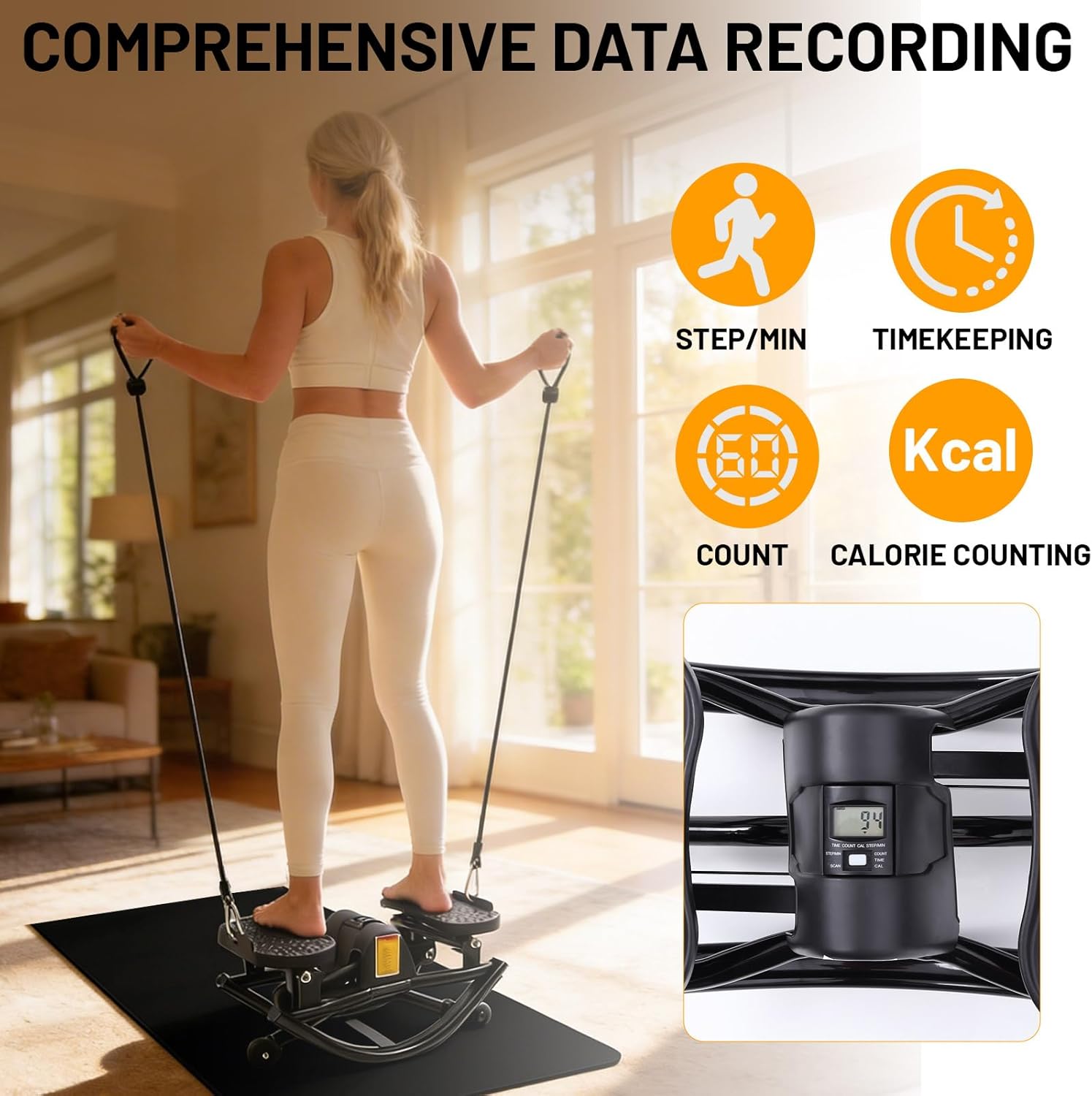 Upgrade Rock Stepper Side to Side,Rock Stepper Eexercise Machine,with Digital Display,Resistance band& Mat,Home Exercise Equipment,Portable Lateral Rock Stepper,Step Rocker for Home,Office and Outdoor