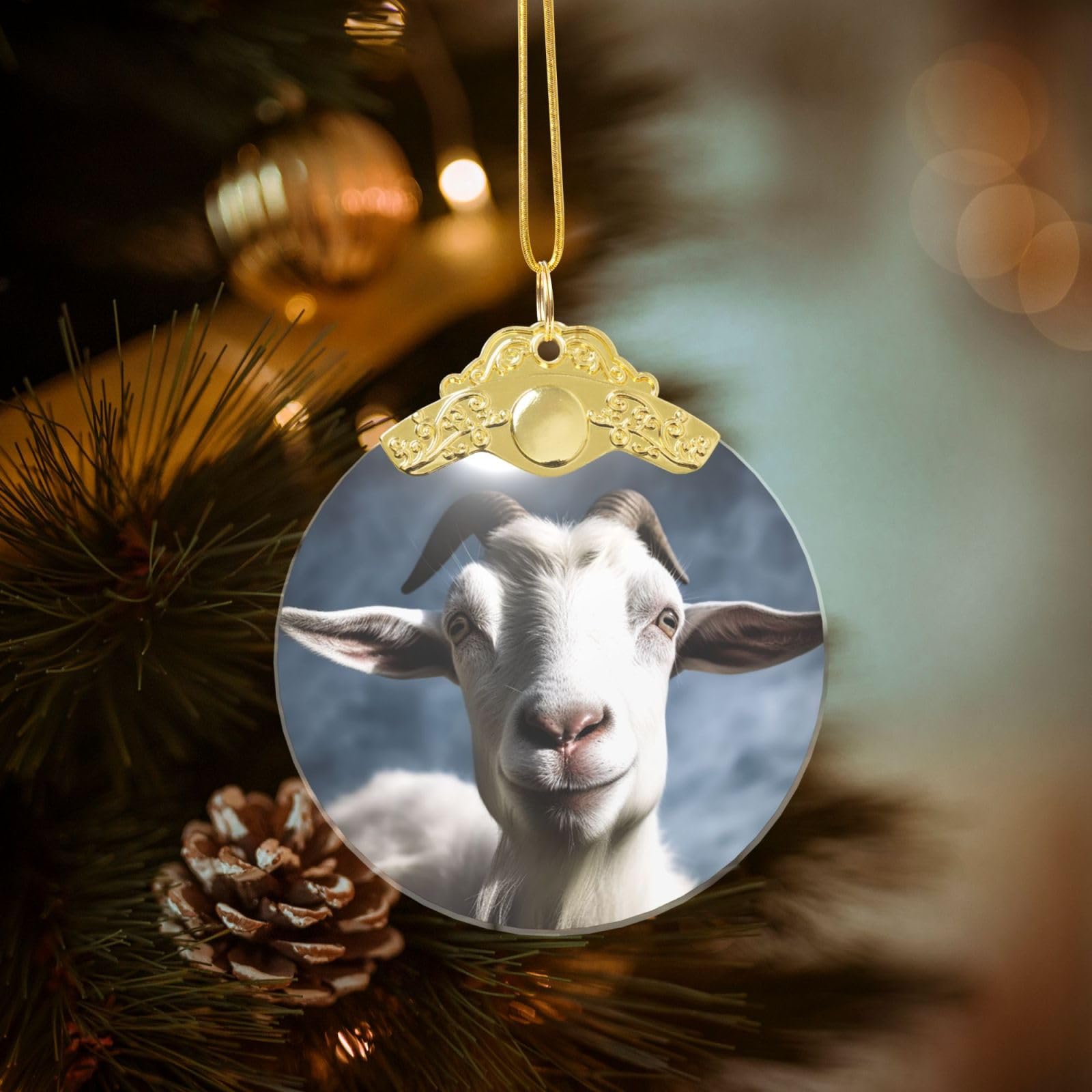 Crystal Christmas Ornaments for Christmas Tree Decoration Hanging Goat Ornament with Gold Ribbon Crafts Round Pendant for Keepsake Gifts Glass Xmas Decor Party Supplies