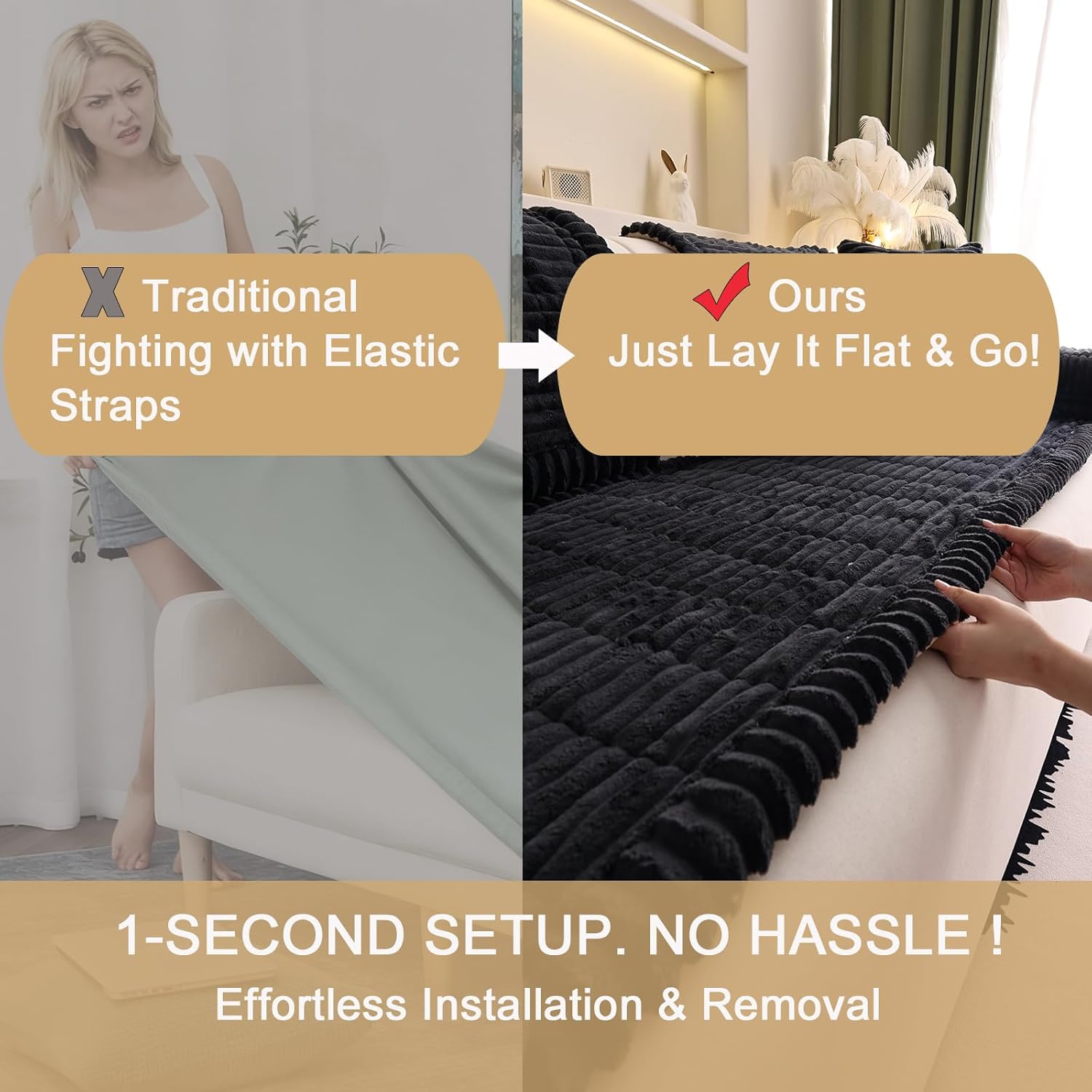 Pet Couch Cover Dogs Washable Non-Slip Pet Friendly, Fuzzy Couch Protector Dog Mat for Couches Sofas Sectionals Slipcover 3 Cushion Sofa Covers Thick Soft (Black, 27"x59")