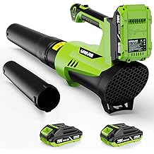 GOODJOB 650CFM Cordless Leaf Blower with 2 Batteries, 20V 2.0Ah Battery Powered Blower for 40-Min Runtime, 200MPH High-Speed, 6-Speed Ultra-Lightweight for Lawn Care, Patio &amp; Yard