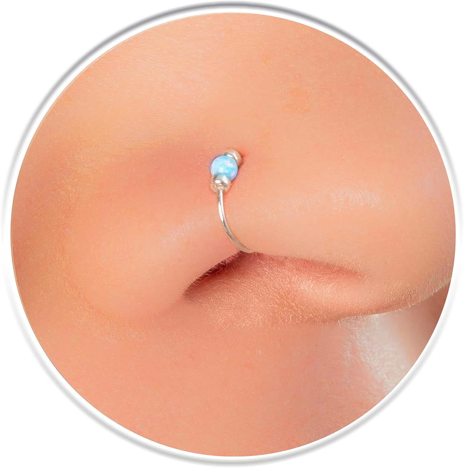 Silver Nose Rings 24G - 2mm Opals