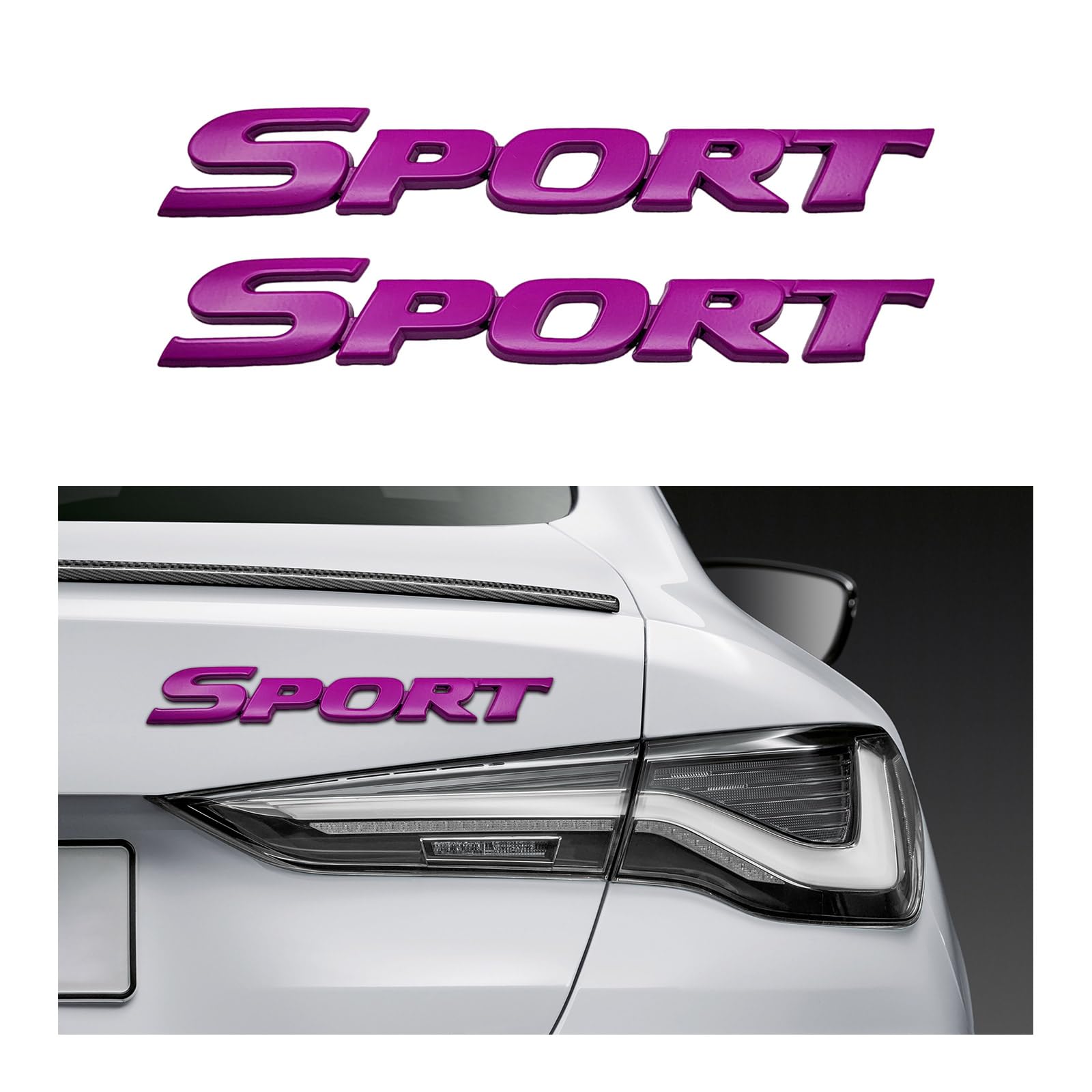 Dickno 2PCS Sport Edition Emblem Car Decal, 3D Metal Auto Fender Bumper Badge Sticker, Personalise Letter Front Hood Badge with Strong Adhesive, Vehicle Decor Accessory for Car SUV (Purple)