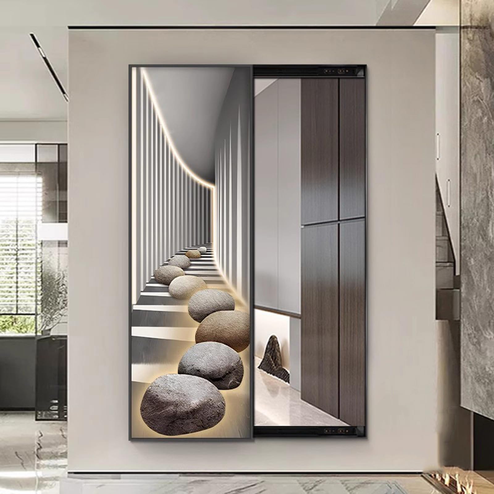 Miroir pleine longueur escamotable en métal chic pour coiffeuse de chambre
