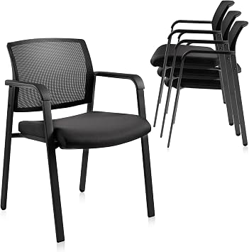 CLATINA Home Office Desk Chair No Wheels,Ergonomic Mesh Mid Back Stacking Arm Chair for Remote Learning,Small Office,Guest Chair,College Apartment Black, 4 Pack