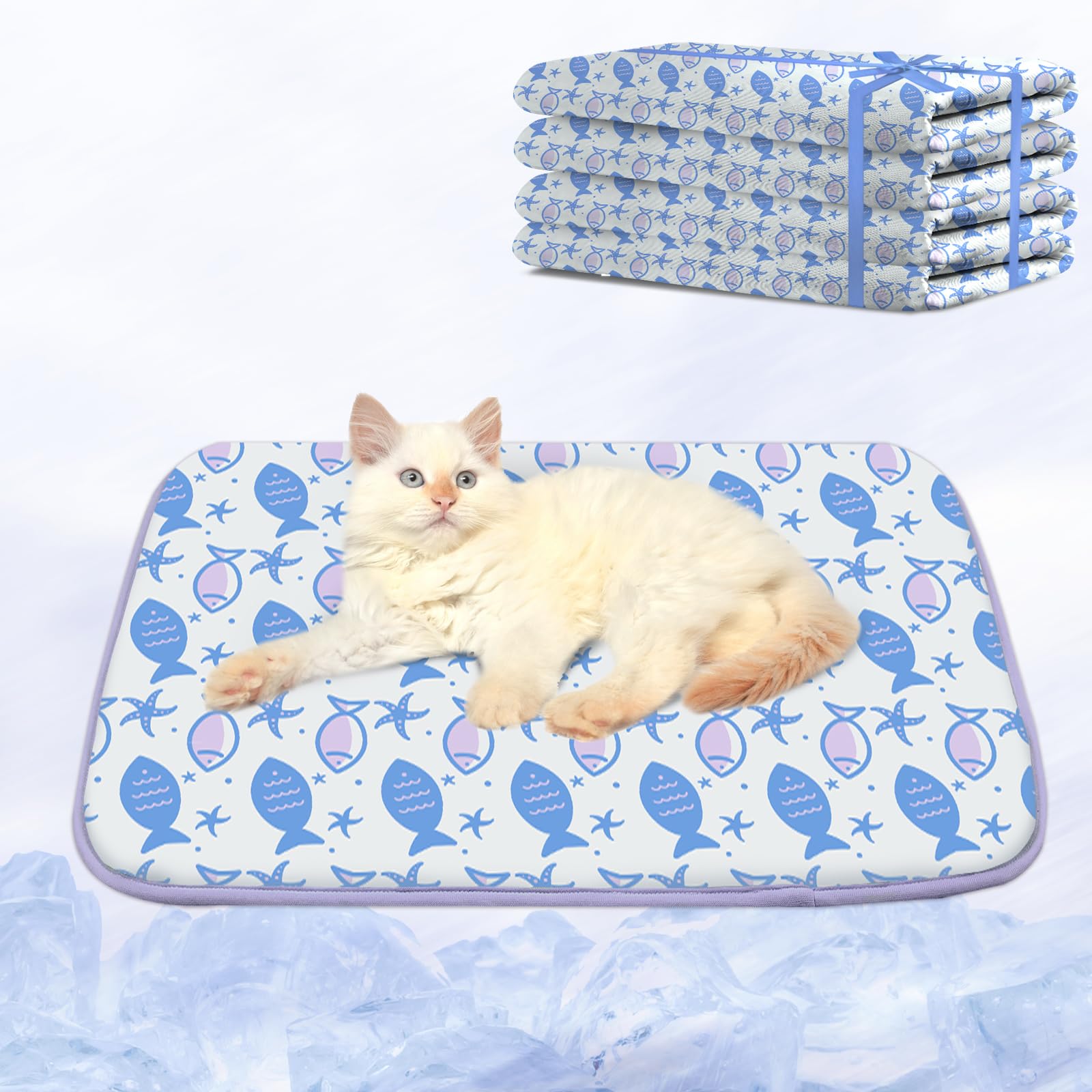 NWK Pack of 4 Pet Cooling Mat Q-Max>0.345 for Dogs & Cats (Purple Fish, S)
