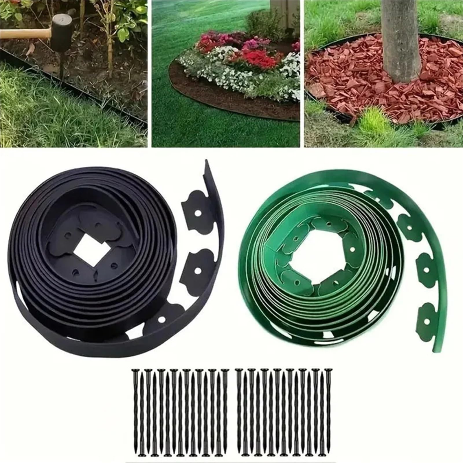 Bordura de Jardín de Plástico Garden Edging Kit, Landscape Barrier with Spikes for Grass and Stone Separation, 2 Inch Tall Paving Edge(Black 10 Meters)