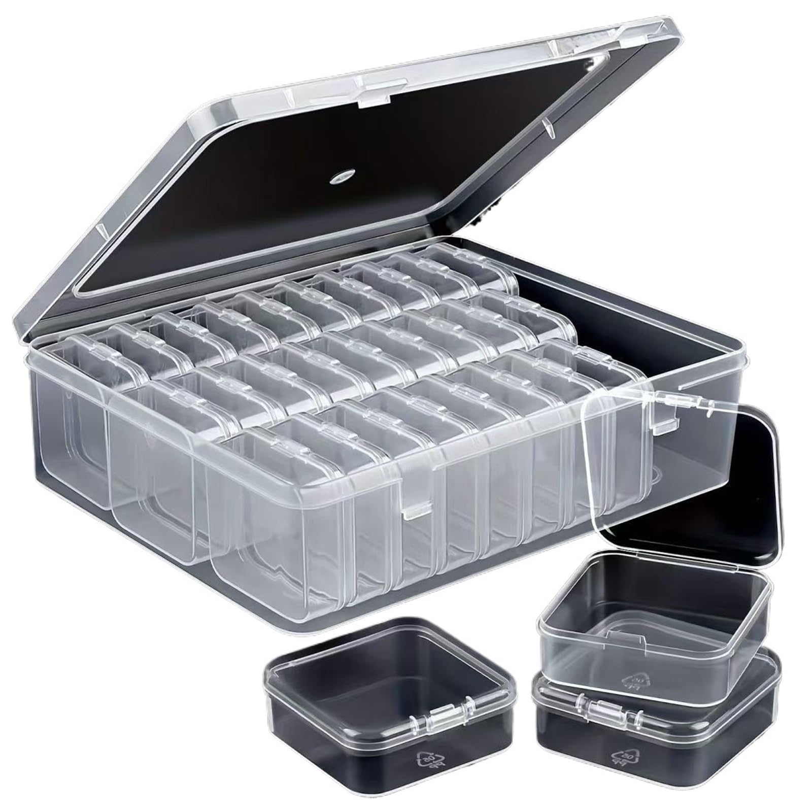 XPJYUA Fuse Beads Organizer 30 Grid Transparent Plastic Storage Box Comes with A Small Container - Perfect for Beads, Jewelry, and Handicrafts(Transparent)