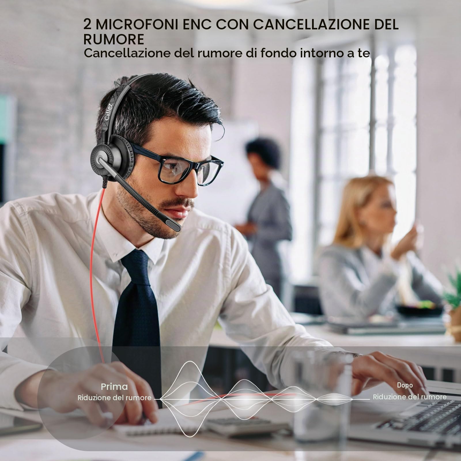Callez Cuffie USB con Microfono Doppio ENC Cancellazione del Rumore per PC | Cuffie PC Stereo Auricolari Computer con Pulsante Teams per Teams Zoom Lavoro Ufficio Videoconferenze Call Center Business