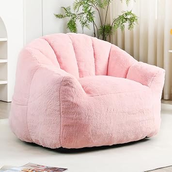 Bean Bag Chair, Faux Fur Upholstered Beanbag Chair with Memory Foam, Large Bean Bag Couch with Unique Cat's Paw Shape Design, Comfy Lazy Sofa for Living Room Pink