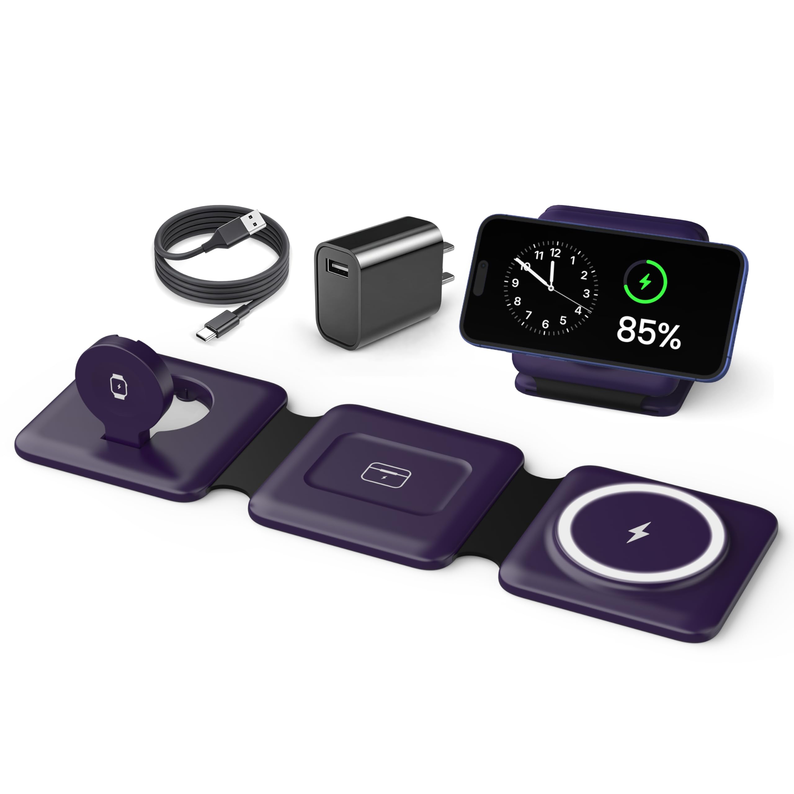 Charging Station for Mag Safe Apple - 3 in 1 Magnetic Foldable Wireless Charger Pad - Travel Charging