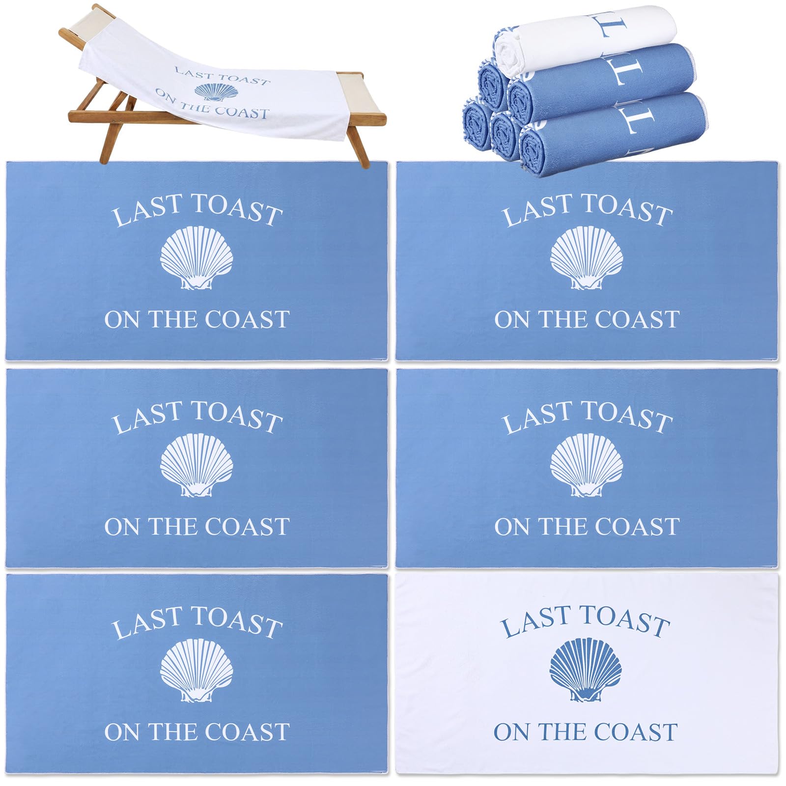 Peryiter Strandtücher "Last Toast on The Coast", Junggesellinnenabschied, 76,2 x 152,4 cm, Geschenk für Junggesellinnenabschied, Hochzeitsfeier, Verlobungsfeier, 76,2 x 152,4 cm, 6 Stück