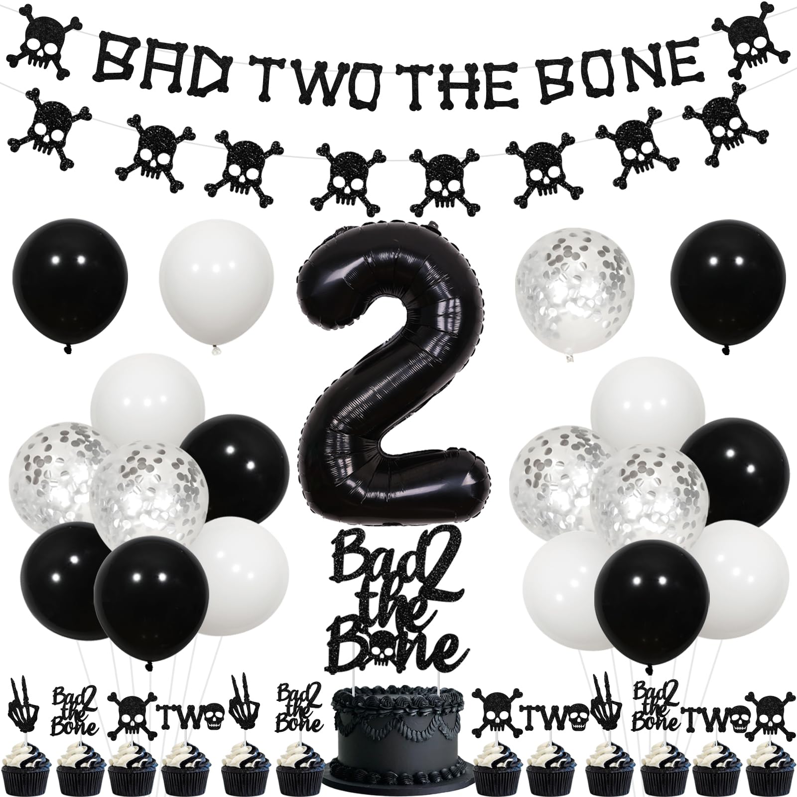 Balterever Bad Two The Bone Birthday Decorations Bad 2 The Bone Banner Cake Topper Balloon Born To Rock Music Themed Birthday Decor Rock N Roll Party